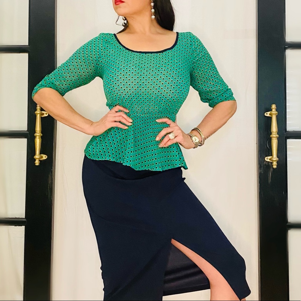 Boss B Sheer Peplum Blouse